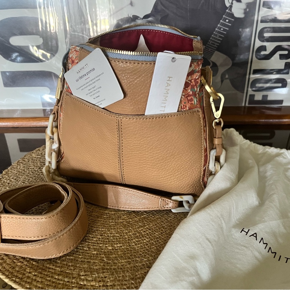 Hammitt Tan Leather Crossbody Bag w/ Patterned Accent NWT+Lifetime Promise Card